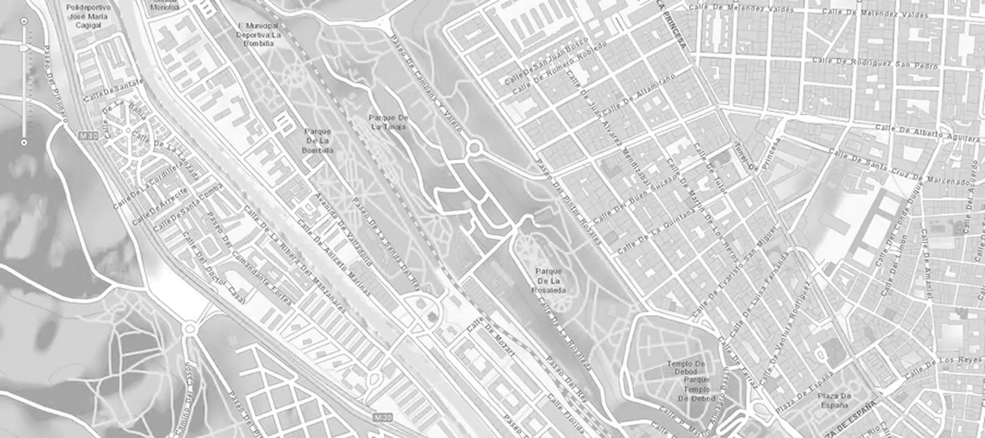 Plano de ubicación del estudio en el entorno del Parque del Oeste, Madrid